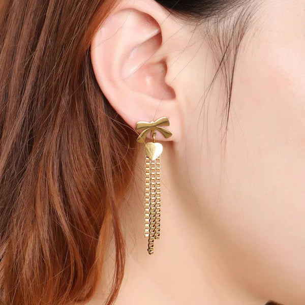 Lovcia Chic Contemporary Design Fringe Titanium Necklace and Earring Set-Earrings-Gold-Gold