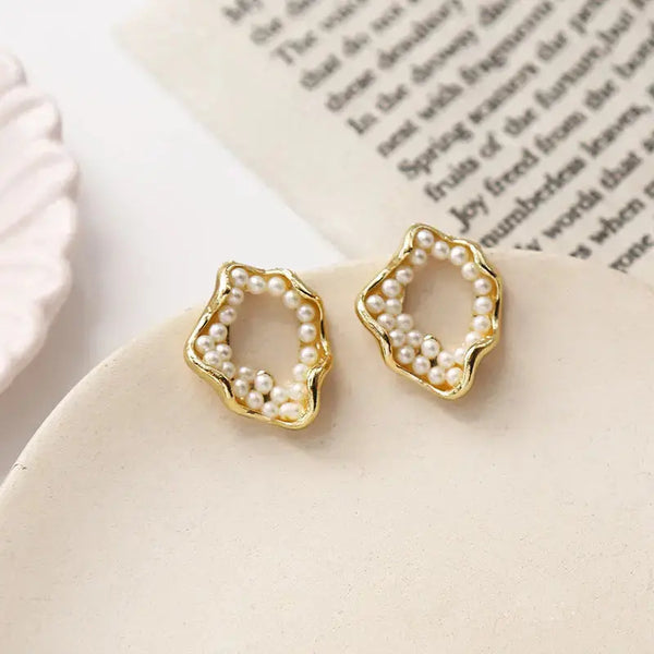 Lovcia Chic Disarray Geometric Broken Pearl Elegance-Earrings-Picture color-Picture color