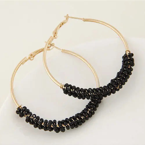 Lovcia Chic Ethnic Beaded Round Earrings for Fashionable Women-Earrings-Black-Black