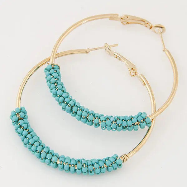 Lovcia Chic Ethnic Beaded Round Earrings for Fashionable Women-Earrings-Blue-Blue
