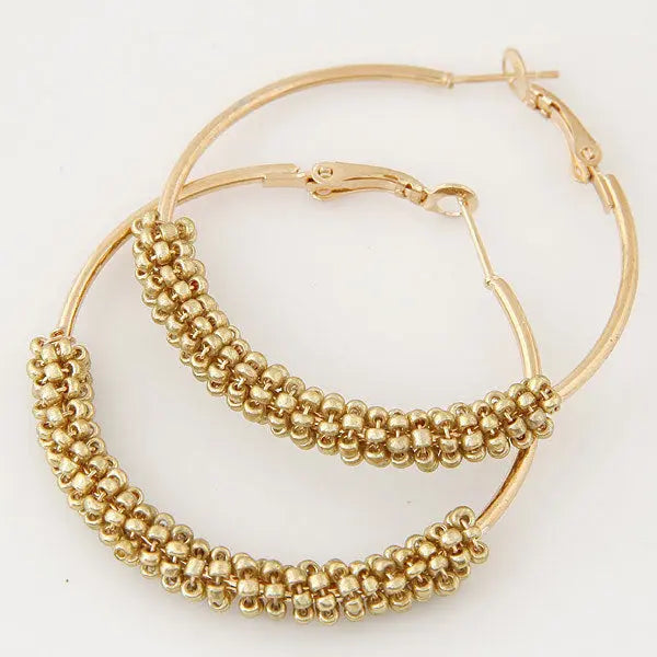 Lovcia Chic Ethnic Beaded Round Earrings for Fashionable Women-Earrings-Gold-Gold