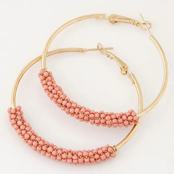 Lovcia Chic Ethnic Beaded Round Earrings for Fashionable Women-Earrings-Pink-Pink