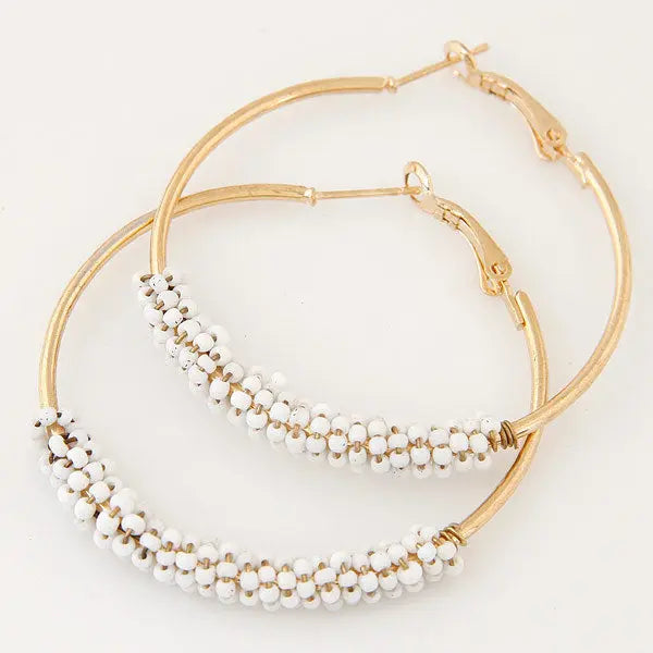 Lovcia Chic Ethnic Beaded Round Earrings for Fashionable Women-Earrings-White-White