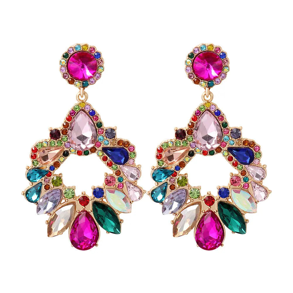 Lovcia Chic Geometric Rhinestone Studded Alloy Earrings-Earrings-Color-Color