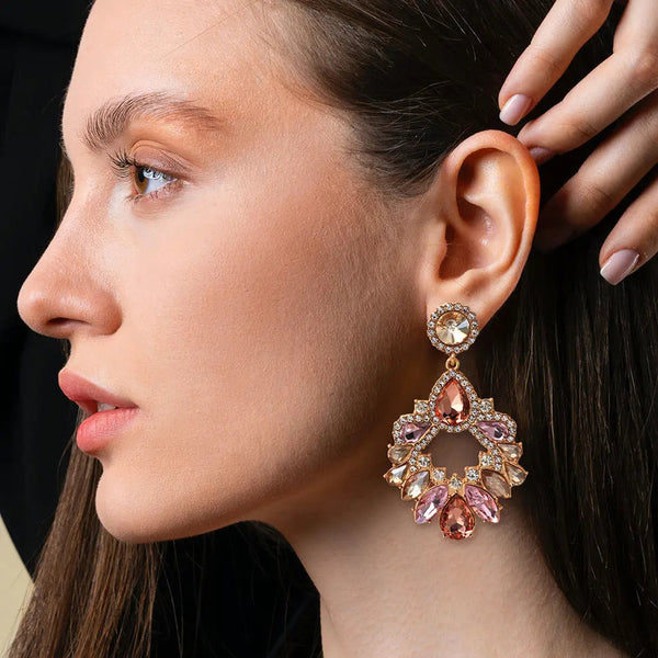 Lovcia Chic Geometric Rhinestone Studded Alloy Earrings-Earrings-Pink-Pink