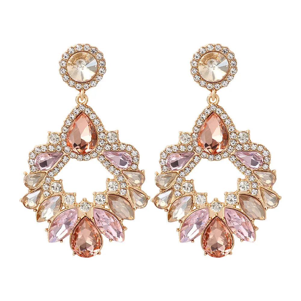 Lovcia Chic Geometric Rhinestone Studded Alloy Earrings-Earrings-Pink-Pink