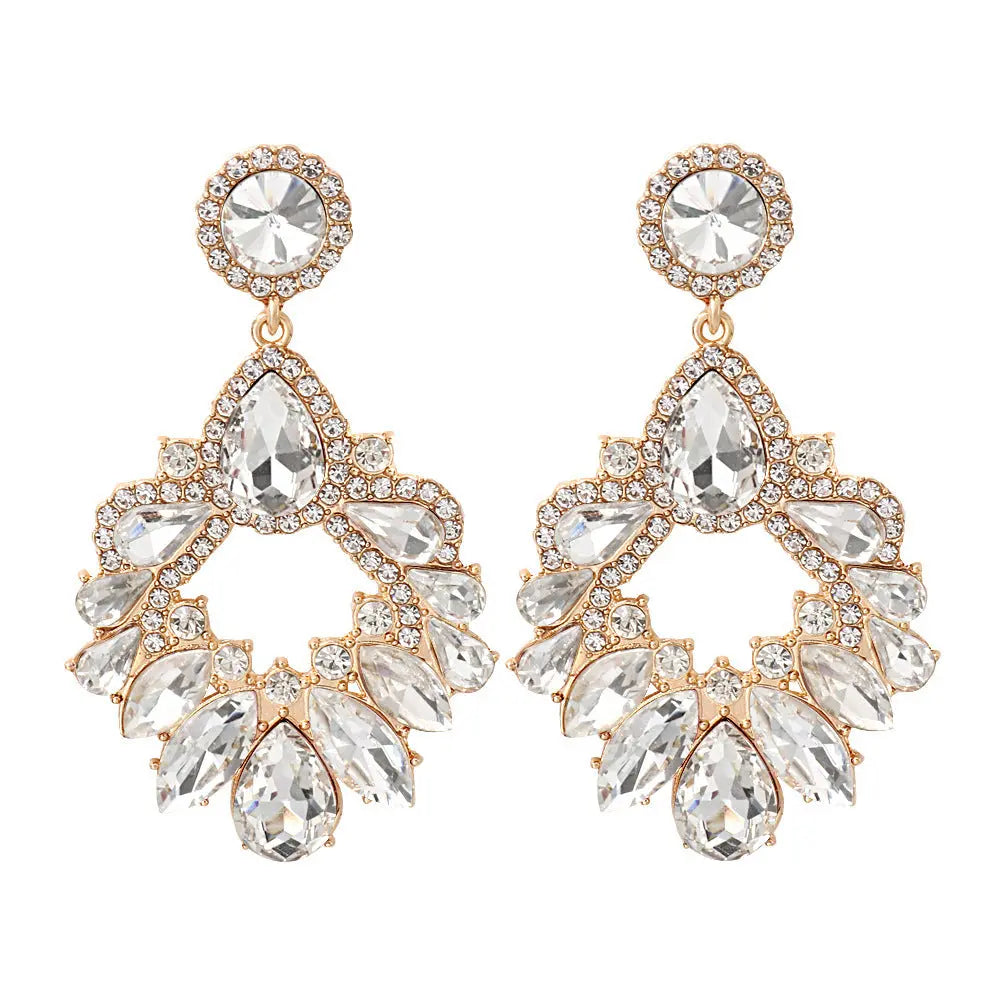 Lovcia Chic Geometric Rhinestone Studded Alloy Earrings-Earrings-White-White