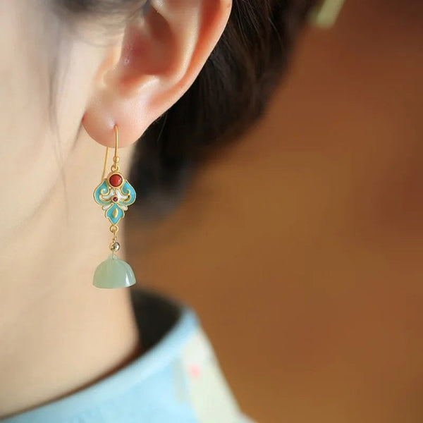 Lovcia Chic Hetian Jade Lotus Seedpod Enamel Sterling Silver Earrings for Women-Earrings-Lotus Seedpod Earrings-Lotus Seedpod Earrings