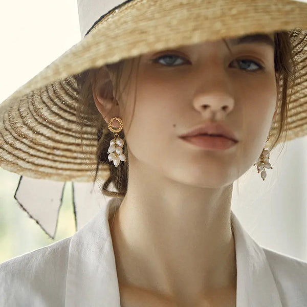 Lovcia Chic Retro Long Earrings for Women with Natural Freshwater Beads-Earrings-Gold-Gold