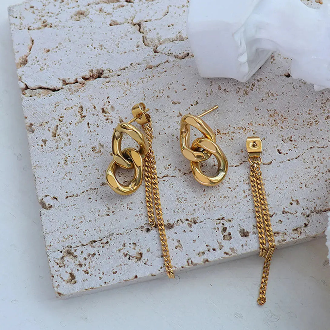 Lovcia Chic Titanium Chain Link Earrings for Women-Earrings-Gold-One Size-Gold