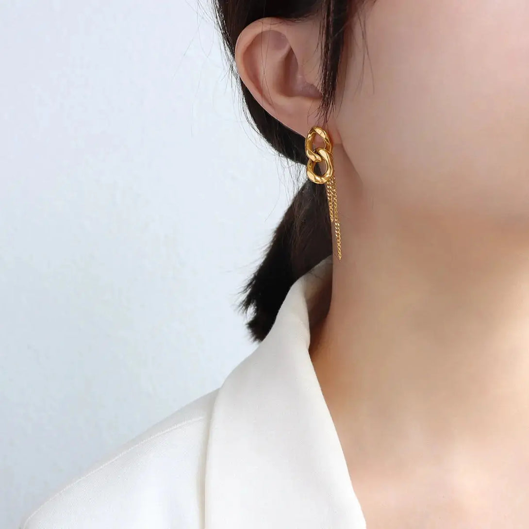 Lovcia Chic Titanium Chain Link Earrings for Women-Earrings-Gold-One Size-Gold