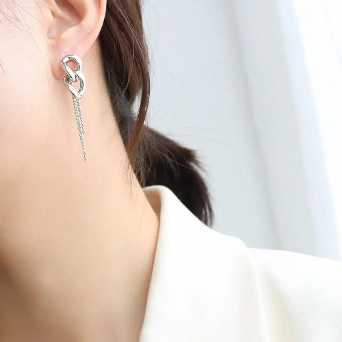 Lovcia Chic Titanium Chain Link Earrings for Women-Earrings-Silver-One Size-Silver