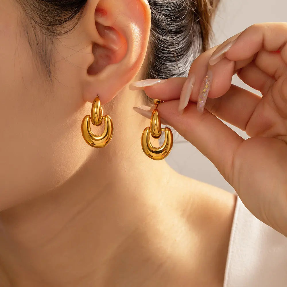 Lovcia Chic U-Shaped 18K Gold Titanium Steel Buckle Stud Earrings-Earrings-F093 Gold Earrings-F093 Gold Earrings