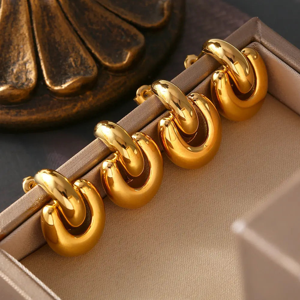 Lovcia Chic U-Shaped 18K Gold Titanium Steel Buckle Stud Earrings-Earrings-F093 Gold Earrings-F093 Gold Earrings