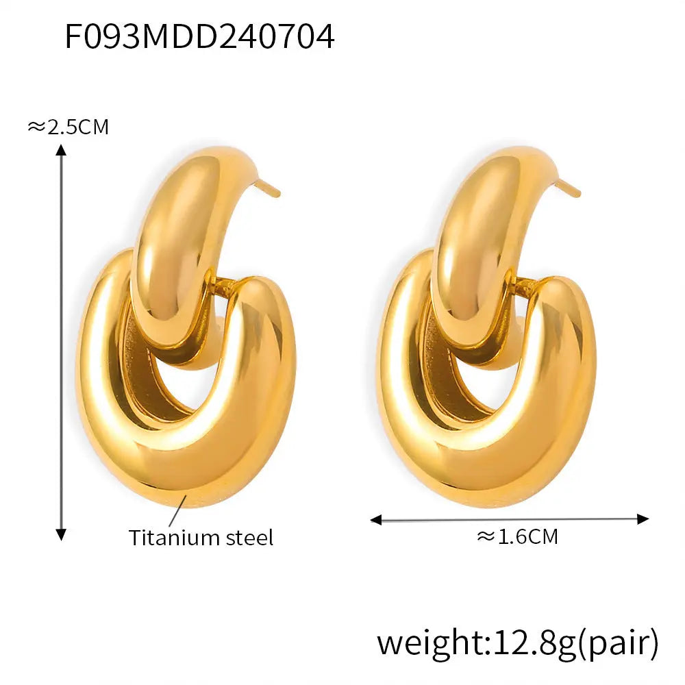 Lovcia Chic U-Shaped 18K Gold Titanium Steel Buckle Stud Earrings-Earrings-F093 Gold Earrings-F093 Gold Earrings
