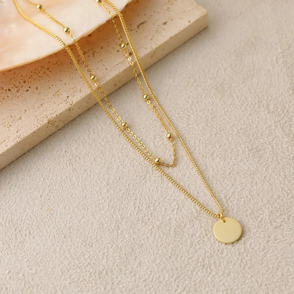 Lovcia Choker Double Beads Chain Tag Coin 925 Sterling Silver Necklace-Necklaces-Silver-Silver