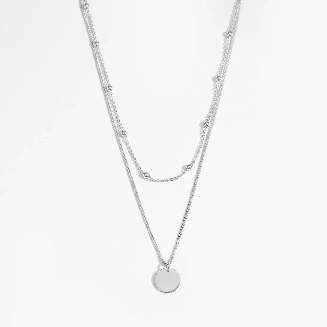 Lovcia Choker Double Beads Chain Tag Coin 925 Sterling Silver Necklace-Necklaces-Silver-Silver