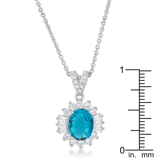 Lovcia Chrisalee Aqua CZ Pendant Necklace with Rhodium Finish-Necklaces-