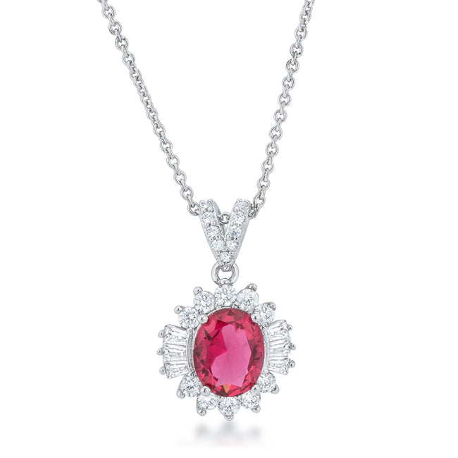 Lovcia Chrisalee Rhodium-Plated Classic Drop Necklace with 3.2ct Ruby CZ-Necklaces-