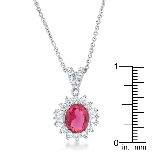 Lovcia Chrisalee Rhodium-Plated Classic Drop Necklace with 3.2ct Ruby CZ-Necklaces-