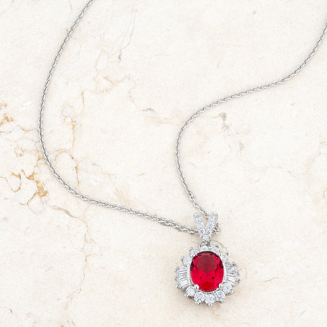 Lovcia Chrisalee Rhodium-Plated Classic Drop Necklace with 3.2ct Ruby CZ-Necklaces-