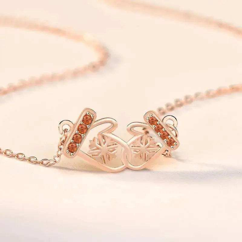 Lovcia Christmas CZ Snowfalke Glove 925 Sterling Silver Necklace-Necklaces-