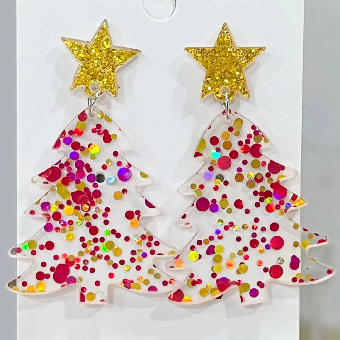 Lovcia Christmas Tree Acrylic Dangle Earrings-Earrings-Deep Red-One Size-Deep Red