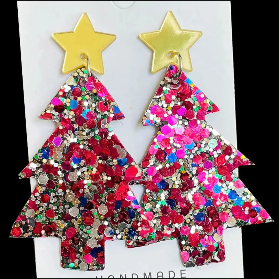 Lovcia Christmas Tree Acrylic Dangle Earrings-Earrings-Deep Rose-One Size-Deep Rose