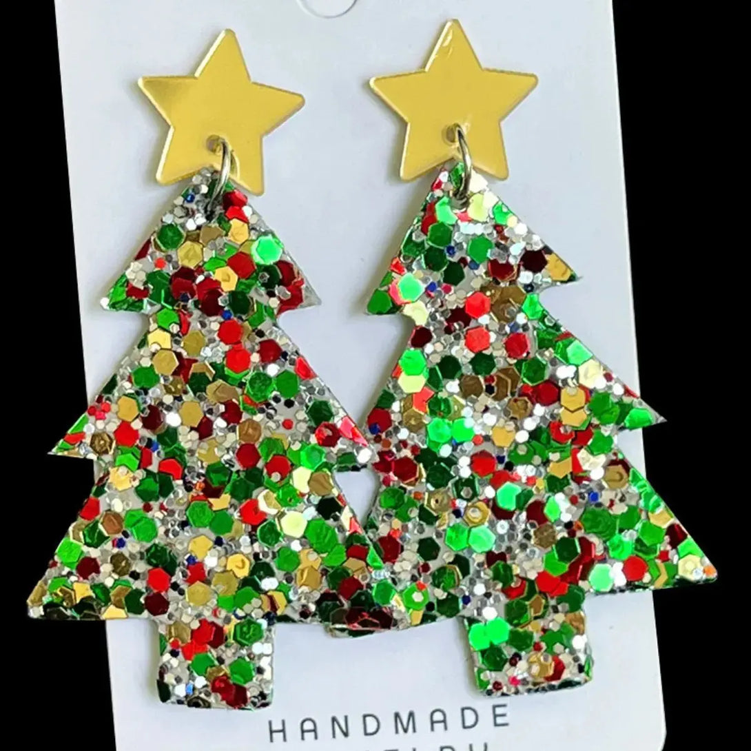 Lovcia Christmas Tree Acrylic Dangle Earrings-Earrings-Mid Green-One Size-Mid Green