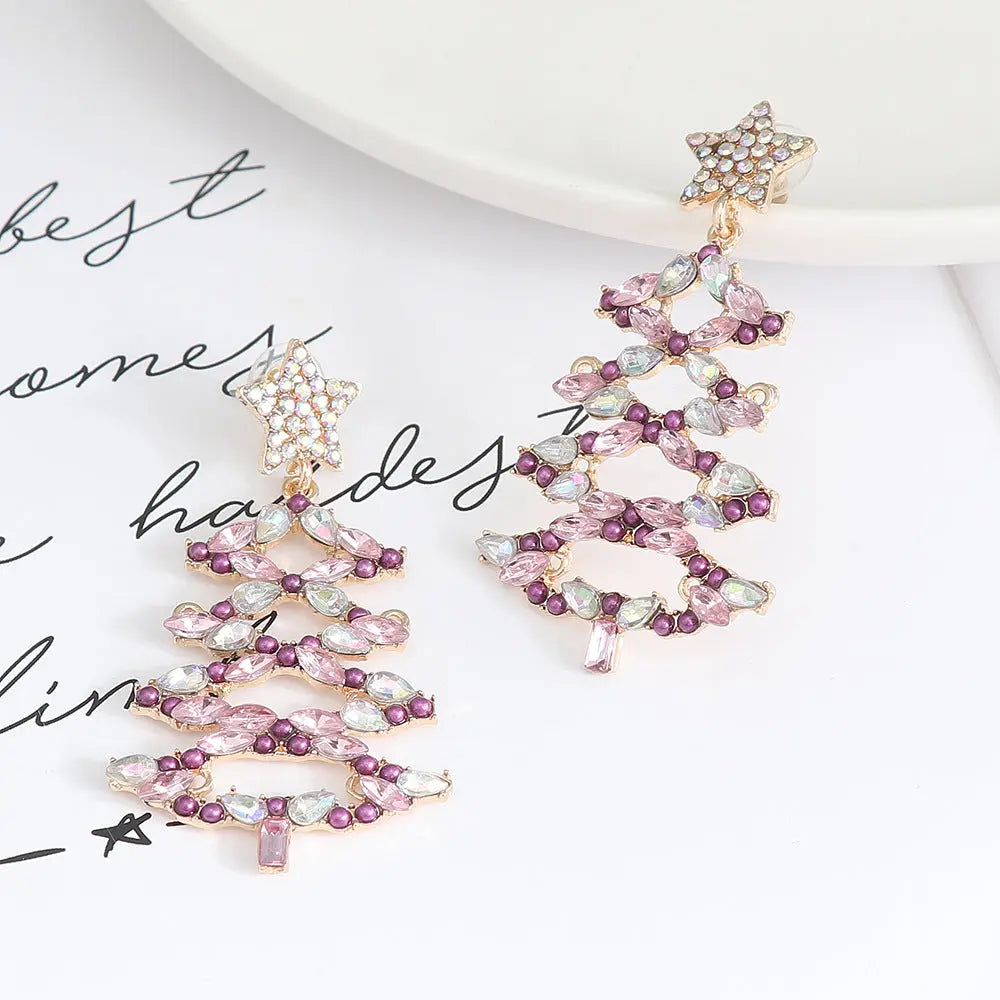 Lovcia Christmas Tree Rhinestone Alloy Earrings-Earrings-Lilac-One Size-Lilac