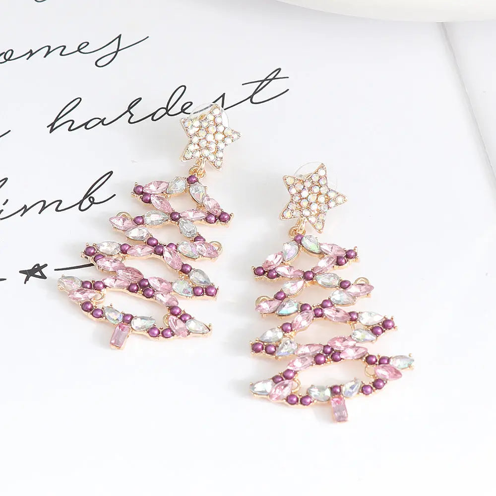 Lovcia Christmas Tree Rhinestone Alloy Earrings-Earrings-Lilac-One Size-Lilac