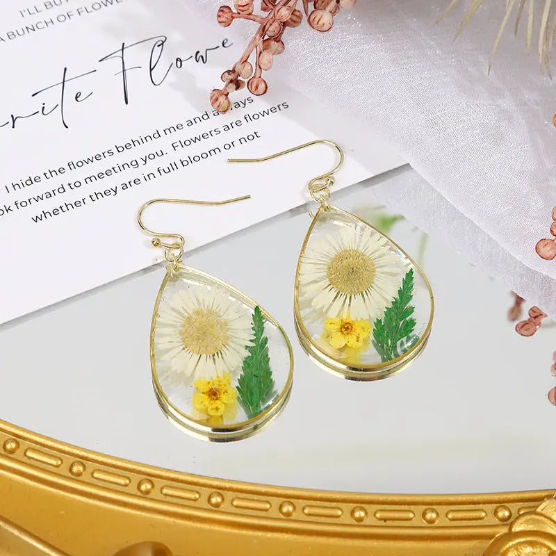 Lovcia Chrysanthemum Water Drop Geometric Earrings with Epoxy Finish for Women-Earrings-Needle Chrysanthemum Earrings-Needle Chrysanthemum Earrings