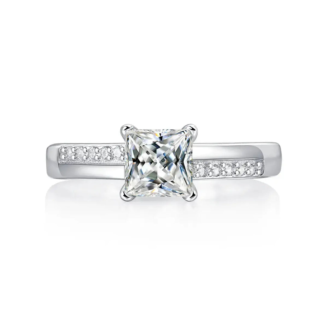 Lovcia Classic 1ct Moissanite CZ Square 925 Sterling Silver Adjustable Ring-Rings-1 Carat (Certificate Included)-1 Carat (Certificate Included)