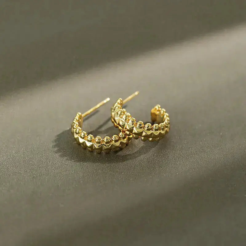Lovcia Classic Beads Bubbles C Shape 925 Sterling Silver Hoop Earrings-Earrings-Rhodium-Rhodium