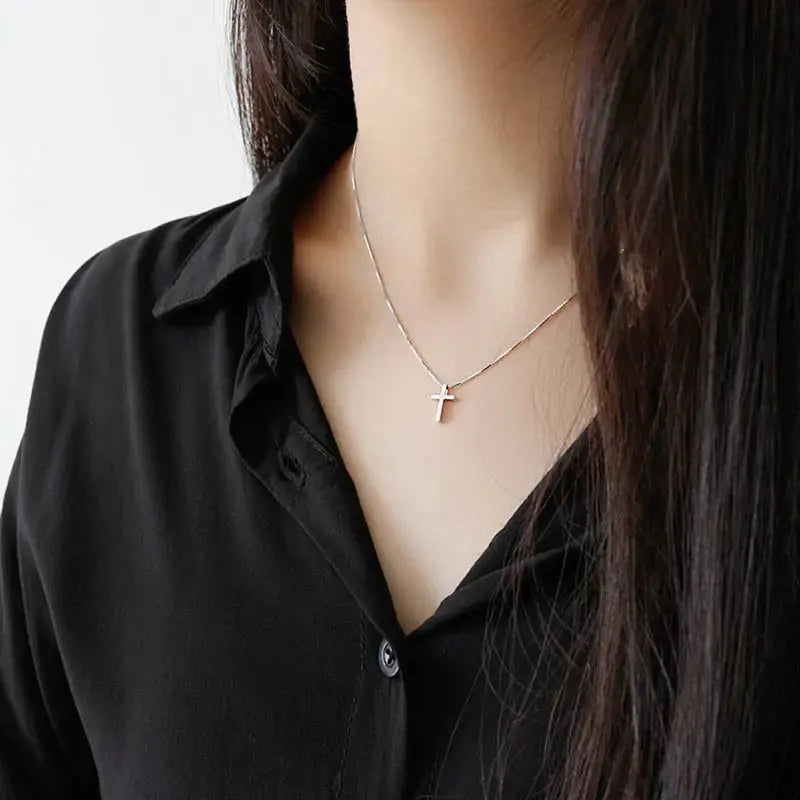 Lovcia Classic Cross Casual 925 Sterling Silver Necklace-Necklaces-Rhodium-Rhodium