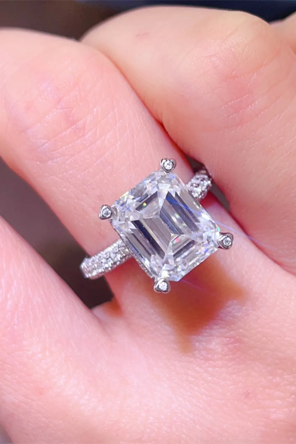 Lovcia Classic Emerald-cut 5 Carat Moissanite 925 Sterling Silver Ring for Women - Silver-5- - Buy latest trendy Rings for Women and Girls