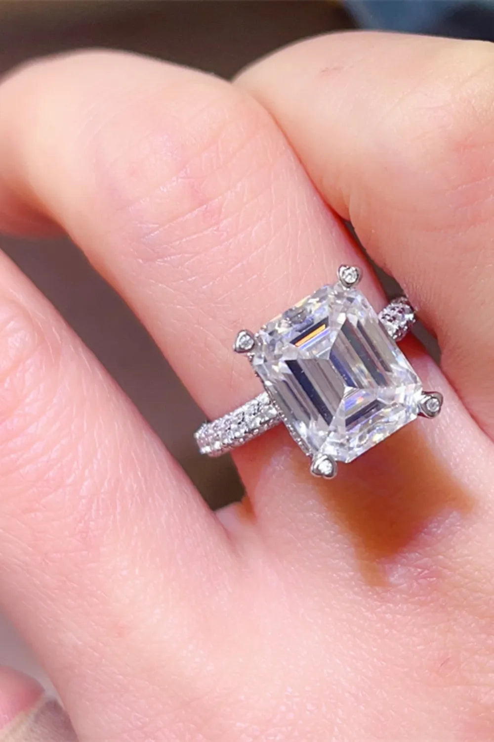 Lovcia Classic Emerald-cut 5 Carat Moissanite 925 Sterling Silver Ring for Women - Silver-5- - Buy latest trendy Rings for Women and Girls
