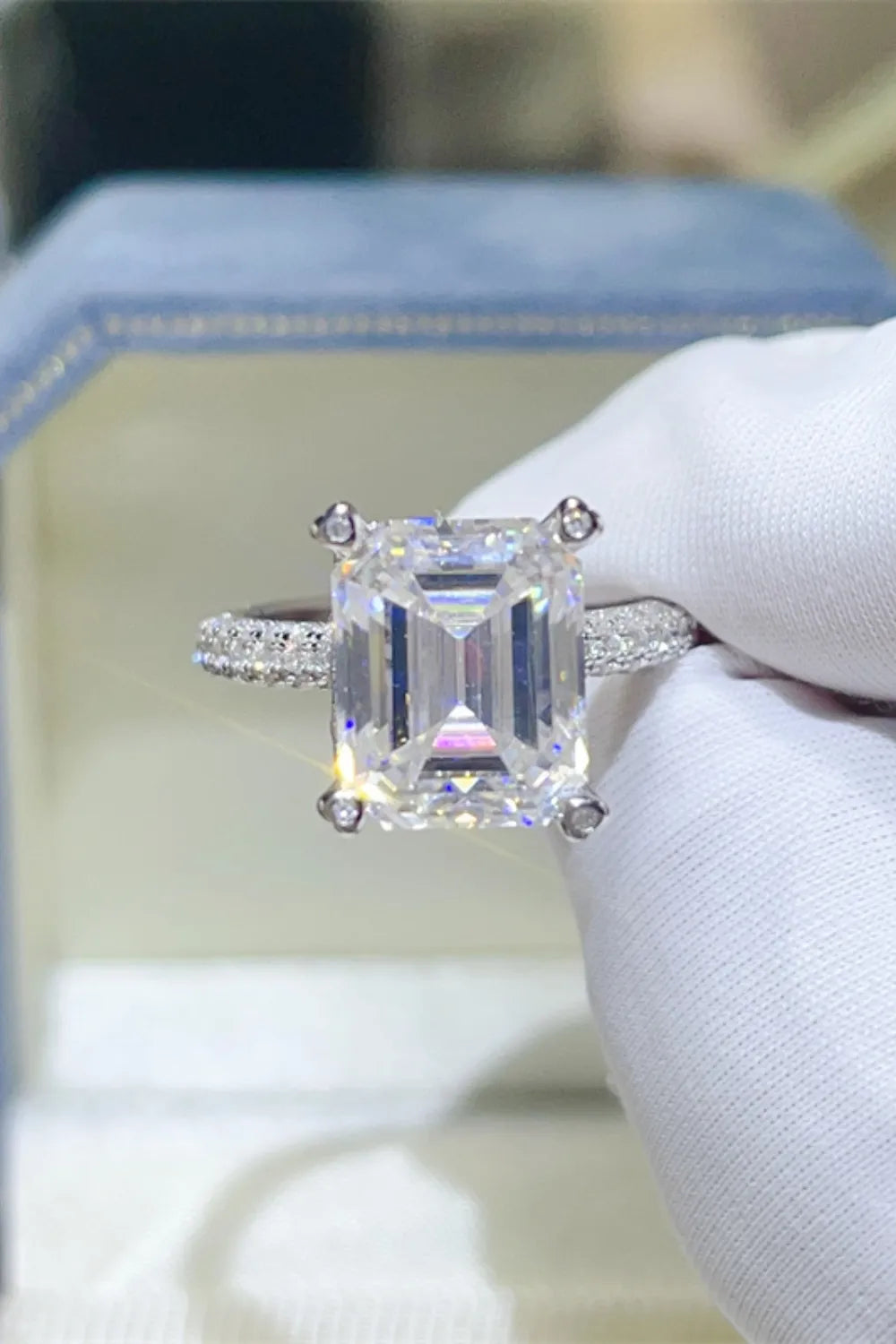 Lovcia Classic Emerald-cut 5 Carat Moissanite 925 Sterling Silver Ring for Women - Silver-5- - Buy latest trendy Rings for Women and Girls