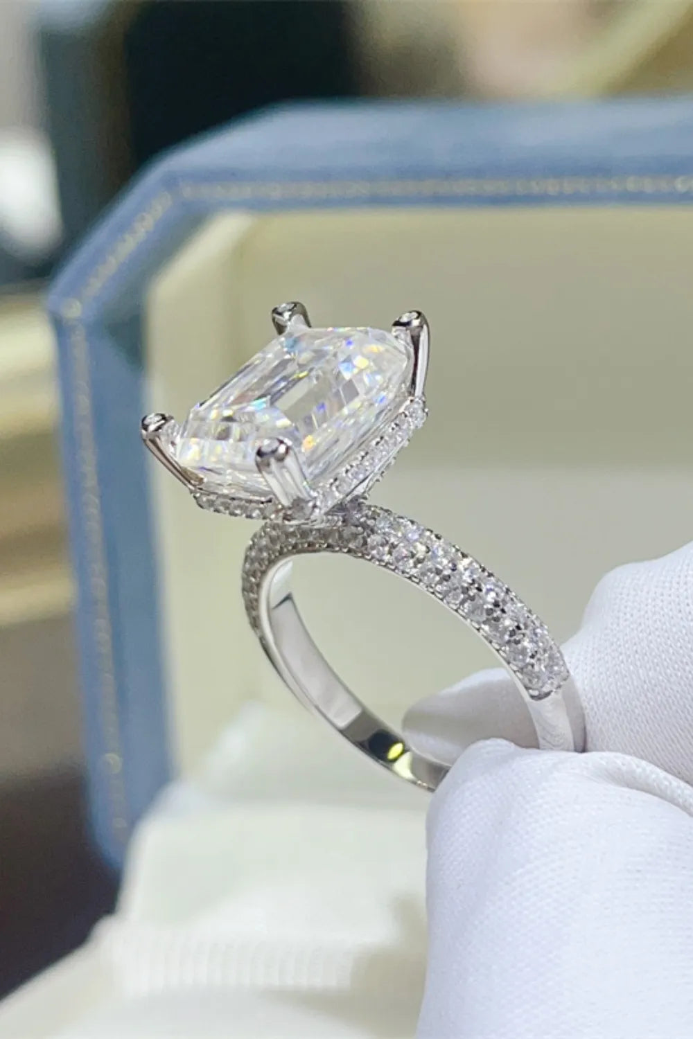 Lovcia Classic Emerald-cut 5 Carat Moissanite 925 Sterling Silver Ring for Women - Silver-5- - Buy latest trendy Rings for Women and Girls