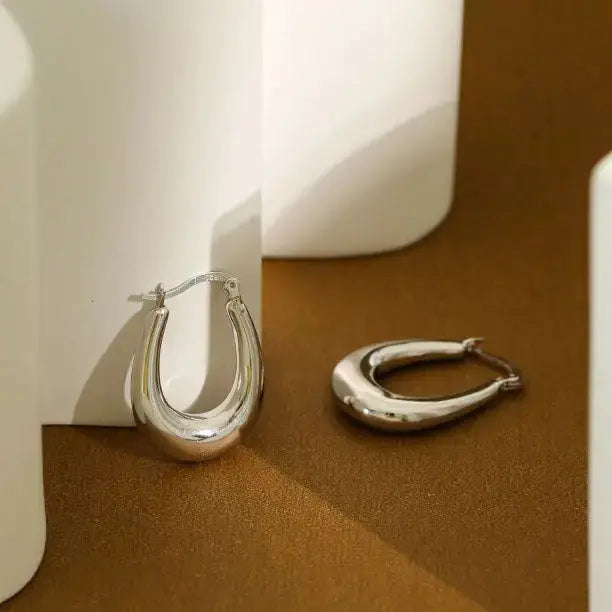Lovcia Classic Fashion Letter U Shape 925 Sterling Silver Hoop Earrings-Earrings-Rhodium-Rhodium