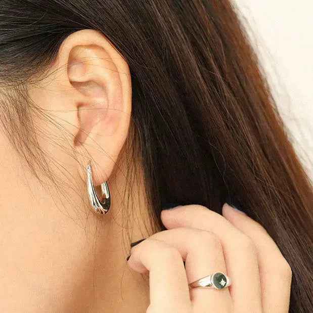 Lovcia Classic Fashion Letter U Shape 925 Sterling Silver Hoop Earrings-Earrings-Rhodium-Rhodium
