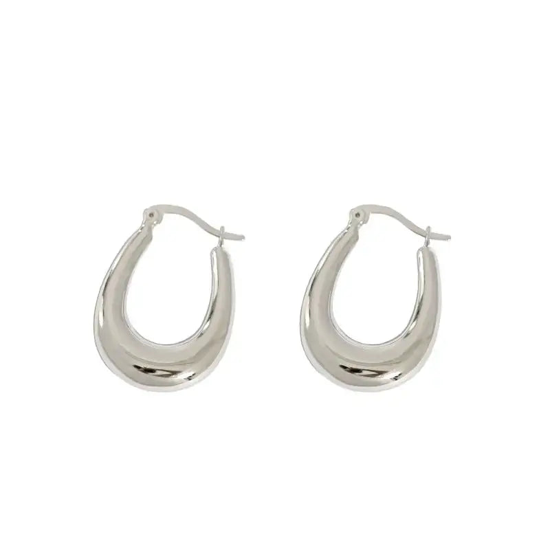 Lovcia Classic Fashion Letter U Shape 925 Sterling Silver Hoop Earrings-Earrings-Rhodium-Rhodium