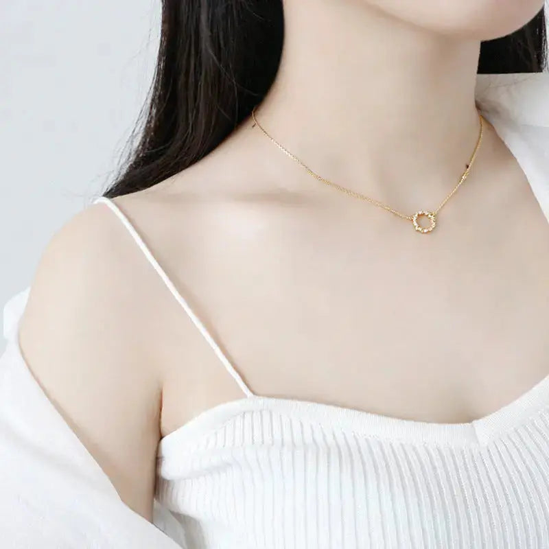 Lovcia Classic Geometry CZ Circle Garland 925 Sterling Silver Necklace-Necklaces-Yellow Gold-Yellow Gold