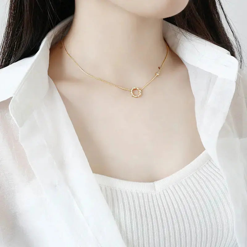 Lovcia Classic Geometry CZ Circle Garland 925 Sterling Silver Necklace-Necklaces-Yellow Gold-Yellow Gold