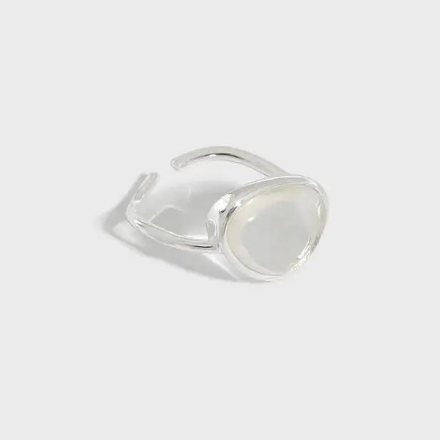 Lovcia Classic Geometry Natural Moonstone Crystal 925 Sterling Silver Adjustable Ring-Rings-Silver & Crystal-Silver & Crystal