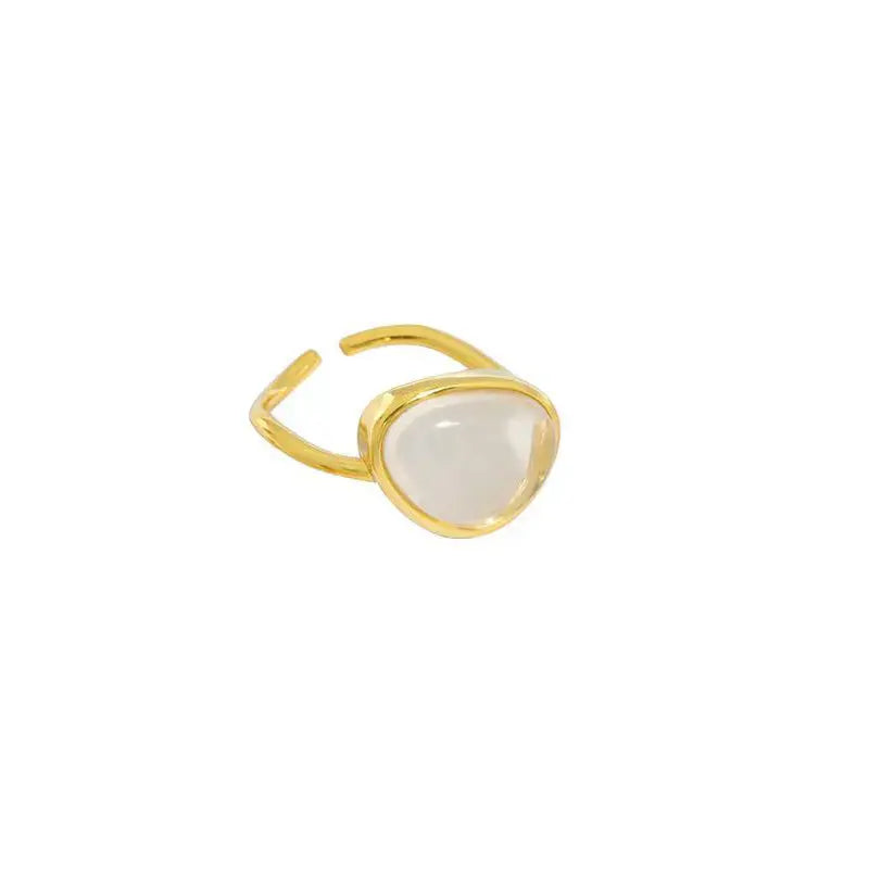 Lovcia Classic Geometry Natural Moonstone Crystal 925 Sterling Silver Adjustable Ring-Rings-Yellow Gold & Crystal-Yellow Gold & Crystal
