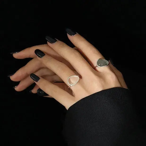 Lovcia Classic Geometry Natural Moonstone Crystal 925 Sterling Silver Adjustable Ring-Rings-Yellow Gold & Moon Stone-Yellow Gold & Moon Stone
