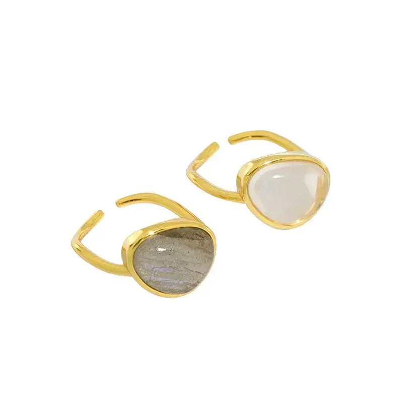 Lovcia Classic Geometry Natural Moonstone Crystal 925 Sterling Silver Adjustable Ring-Rings-Yellow Gold & Moon Stone-Yellow Gold & Moon Stone