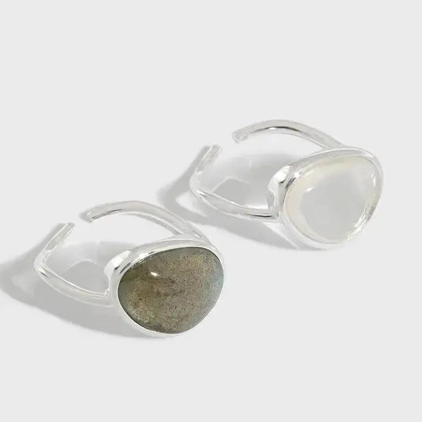 Lovcia Classic Geometry Natural Moonstone Crystal 925 Sterling Silver Adjustable Ring-Rings-Yellow Gold & Moon Stone-Yellow Gold & Moon Stone