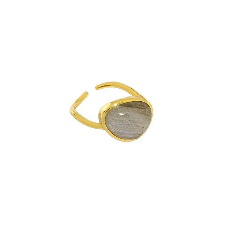 Lovcia Classic Geometry Natural Moonstone Crystal 925 Sterling Silver Adjustable Ring-Rings-Yellow Gold & Moon Stone-Yellow Gold & Moon Stone
